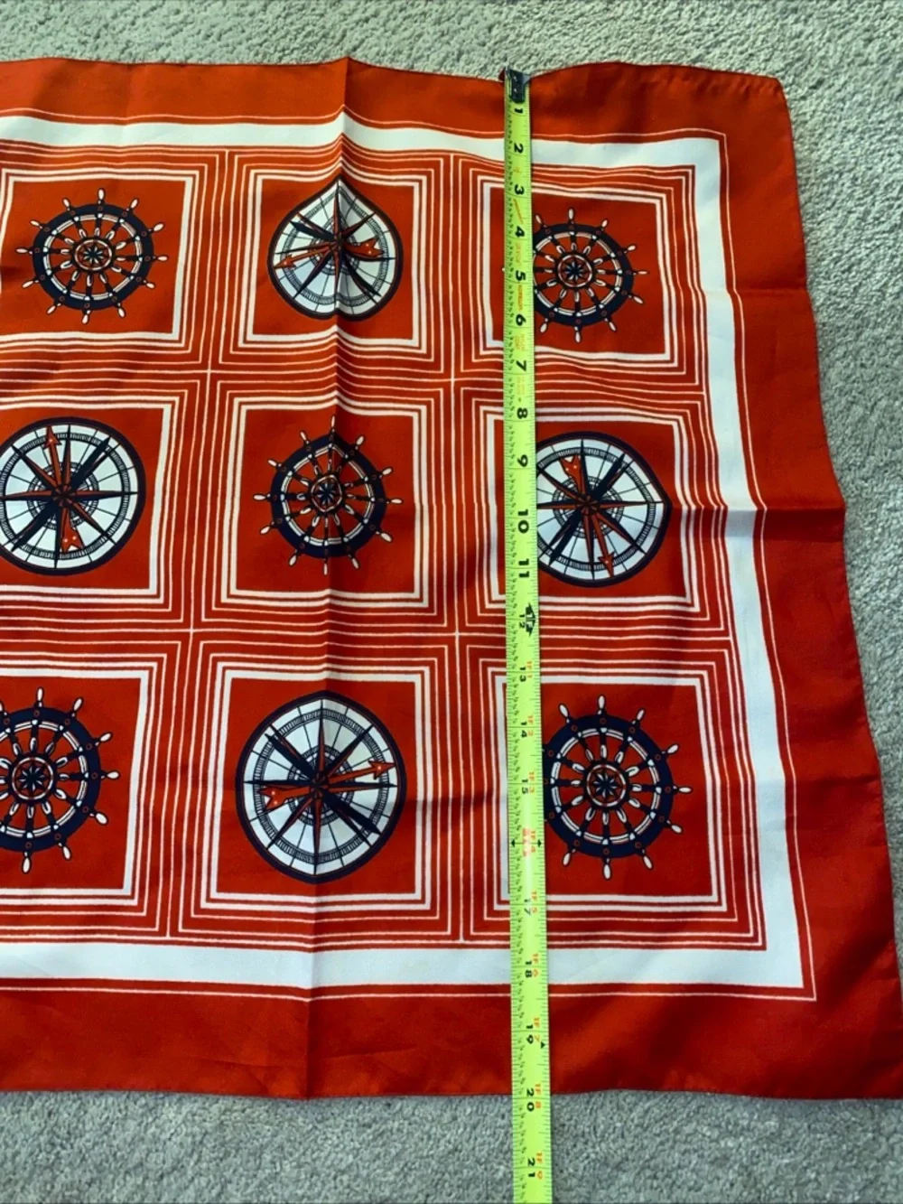 Vintage‎ Nautical Compass Helm Square Scarf, Red White Blue Made In Italy